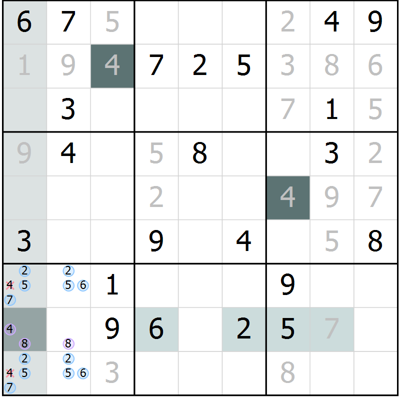 Position des candidats pour la solution de la Gr 9 page 11 du magazine de sudoku Expert n° 020