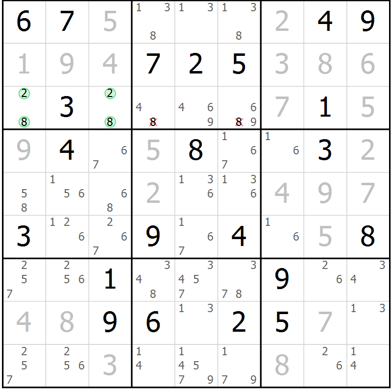 Position des candidats pour la solution de la Gr 9 page 11 du magazine de sudoku Expert n° 020