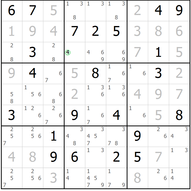 Position des candidats pour la solution de la Gr 9 page 11 du magazine de sudoku Expert n° 020
