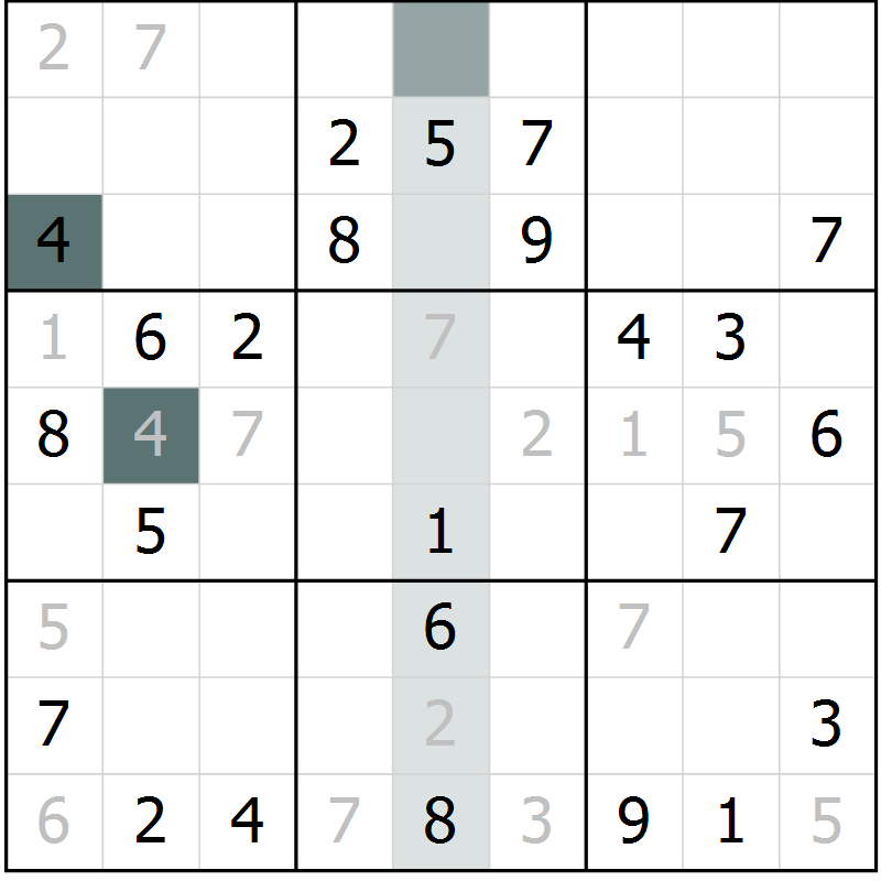 Position des candidats pour la solution de la Gr 1 page 3 du magazine de sudoku SUDOKU EXPERT n° 022