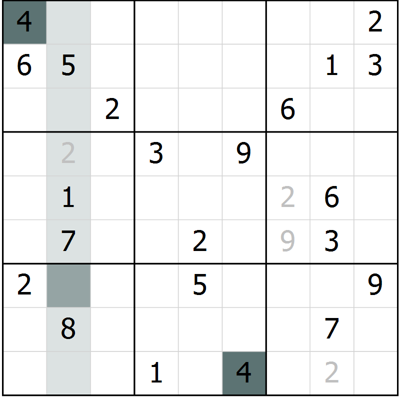 Position des candidats pour la solution de la Gr 10 page 12 du magazine de sudoku SUDOKU EXPERT n° 022