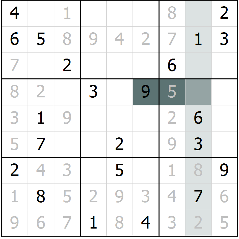 Position des candidats pour la solution de la Gr 10 page 12 du magazine de sudoku SUDOKU EXPERT n° 022