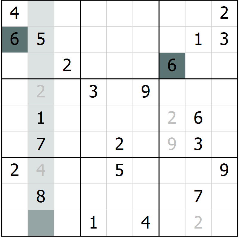 Position des candidats pour la solution de la Gr 10 page 12 du magazine de sudoku SUDOKU EXPERT n° 022
