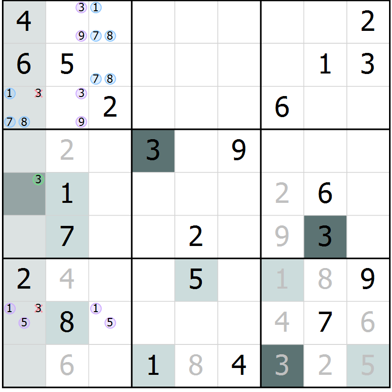 Position des candidats pour la solution de la Gr 10 page 12 du magazine de sudoku SUDOKU EXPERT n° 022