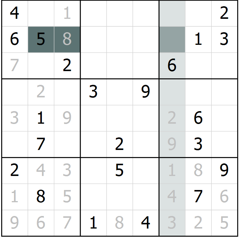 Position des candidats pour la solution de la Gr 10 page 12 du magazine de sudoku SUDOKU EXPERT n° 022