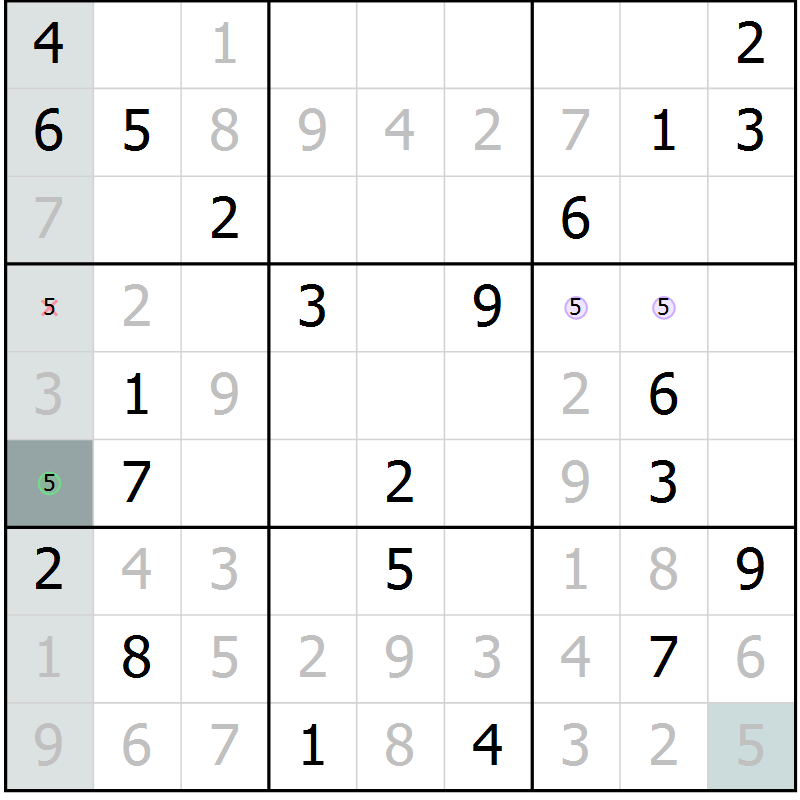 Position des candidats pour la solution de la Gr 10 page 12 du magazine de sudoku SUDOKU EXPERT n° 022