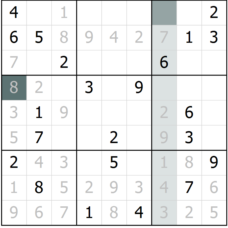 Position des candidats pour la solution de la Gr 10 page 12 du magazine de sudoku SUDOKU EXPERT n° 022