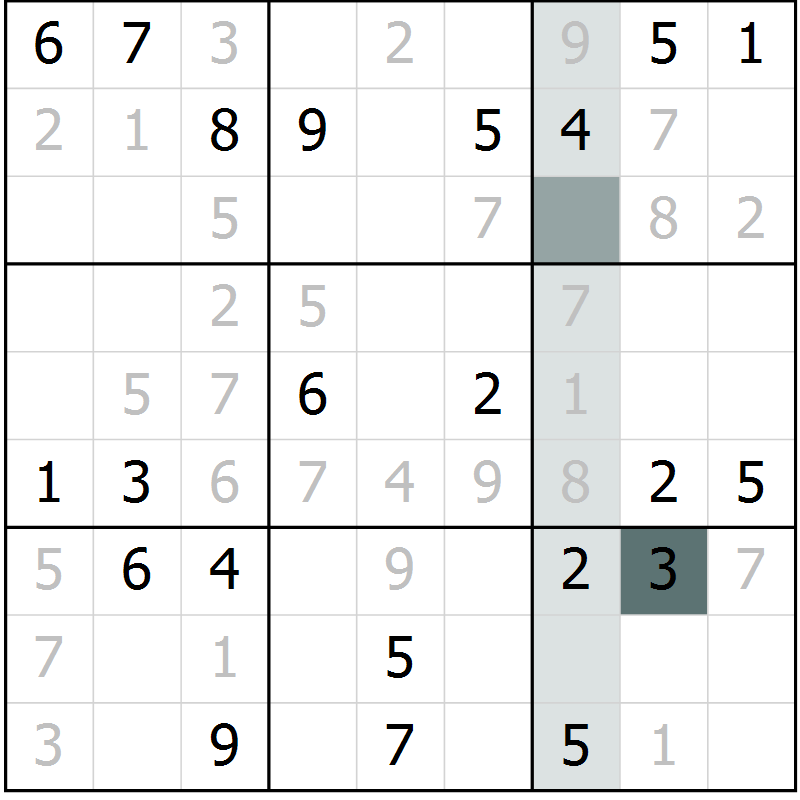 Position des candidats pour la solution de la Gr 11 page 13 du magazine de sudoku SUDOKU EXPERT n° 022