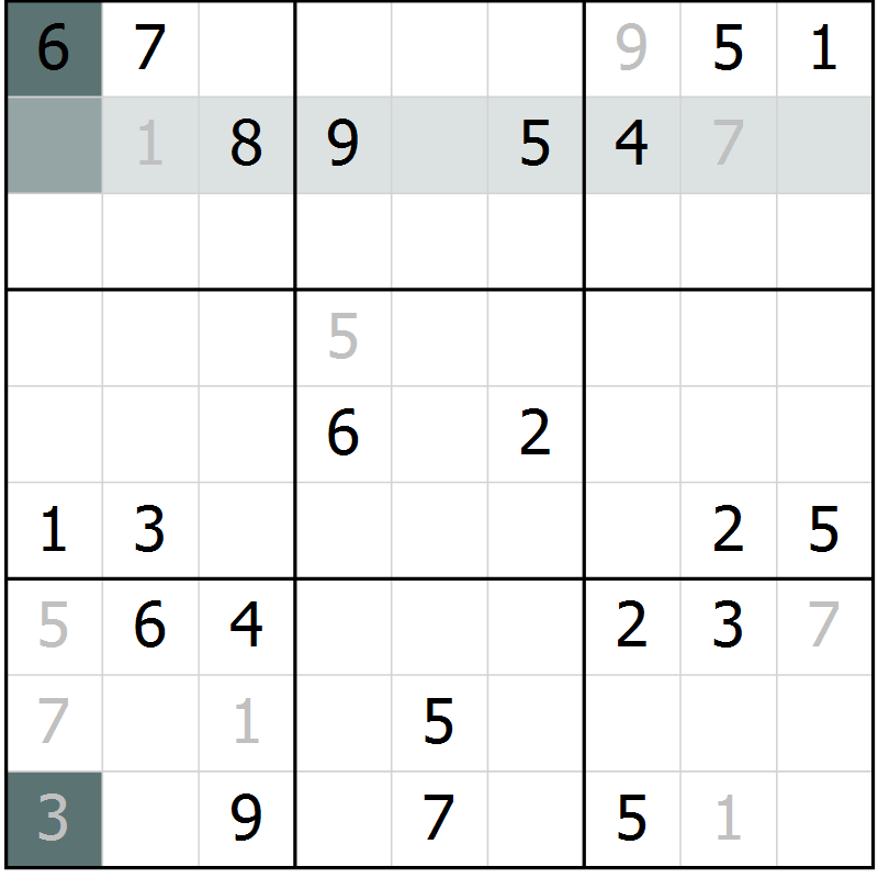 Position des candidats pour la solution de la Gr 11 page 13 du magazine de sudoku SUDOKU EXPERT n° 022