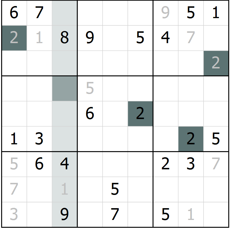 Position des candidats pour la solution de la Gr 11 page 13 du magazine de sudoku SUDOKU EXPERT n° 022