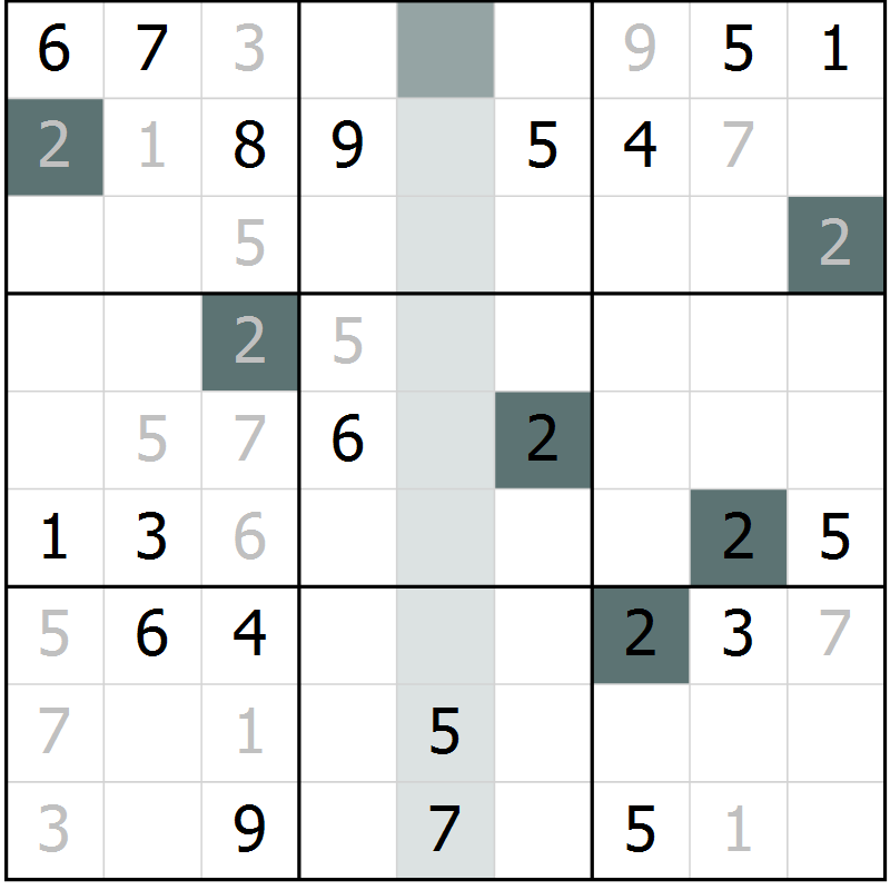 Position des candidats pour la solution de la Gr 11 page 13 du magazine de sudoku SUDOKU EXPERT n° 022