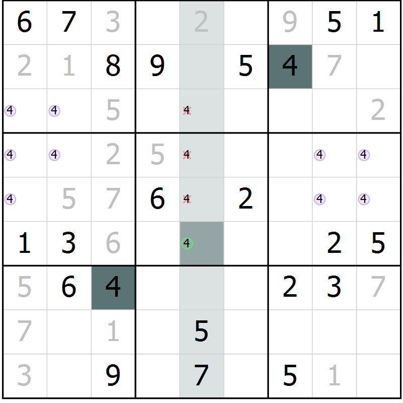 Position des candidats pour la solution de la Gr 11 page 13 du magazine de sudoku SUDOKU EXPERT n° 022
