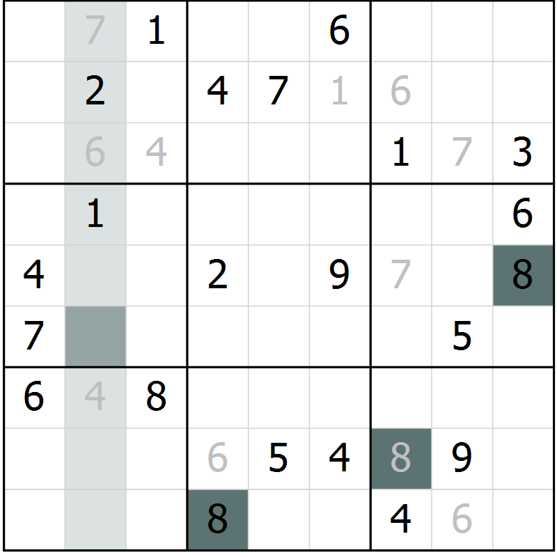 Position des candidats pour la solution de la Gr 12 page 14 du magazine de sudoku SUDOKU EXPERT n° 022