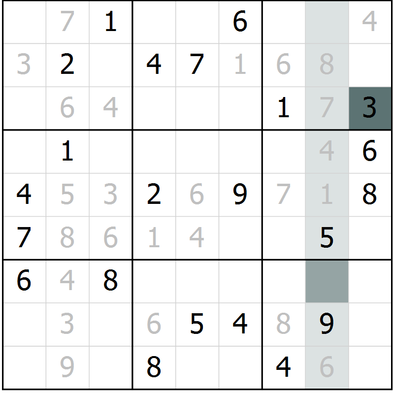 Position des candidats pour la solution de la Gr 12 page 14 du magazine de sudoku SUDOKU EXPERT n° 022