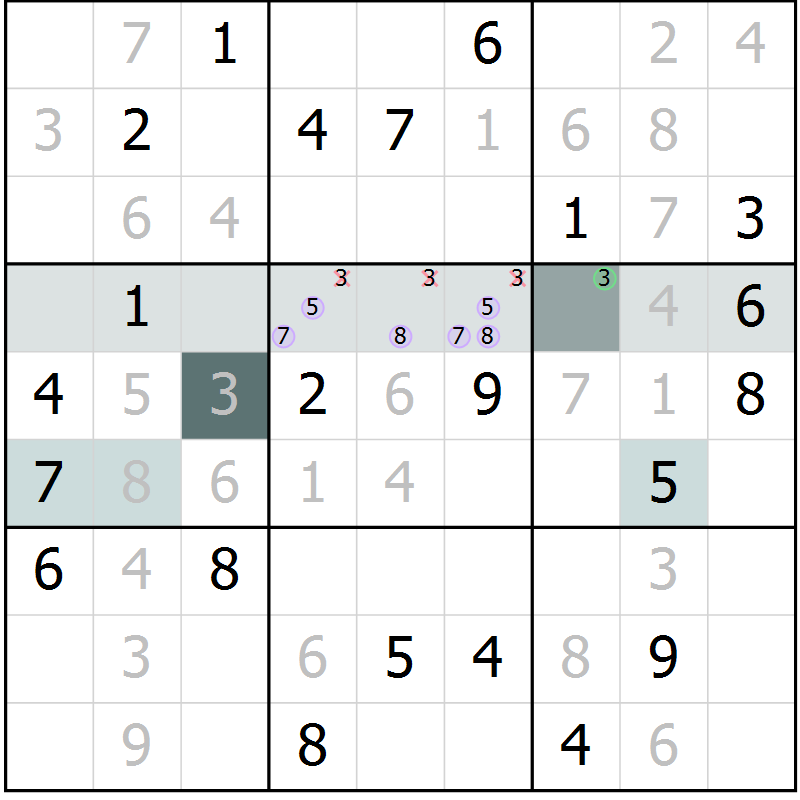 Position des candidats pour la solution de la Gr 12 page 14 du magazine de sudoku SUDOKU EXPERT n° 022