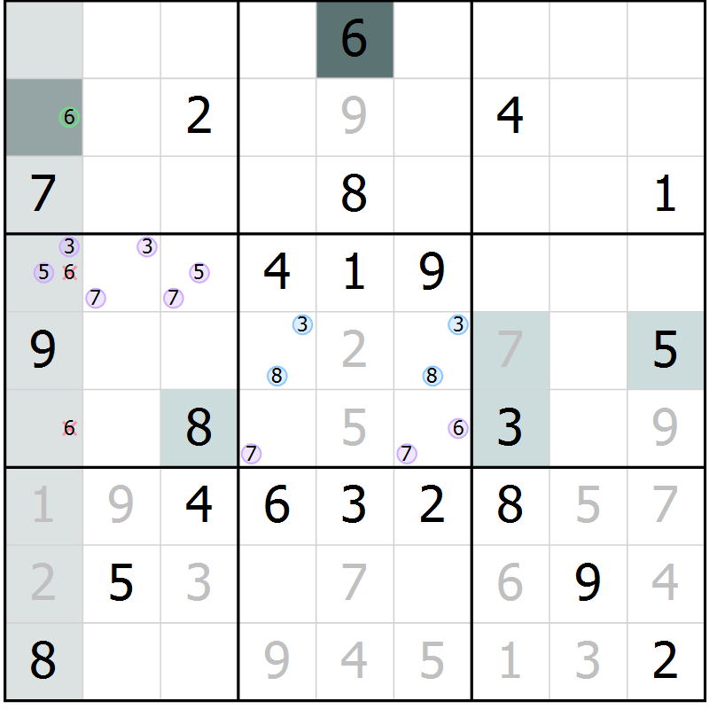 Position des candidats pour la solution de la Gr 13 page 15 du magazine de sudoku SUDOKU EXPERT n° 022