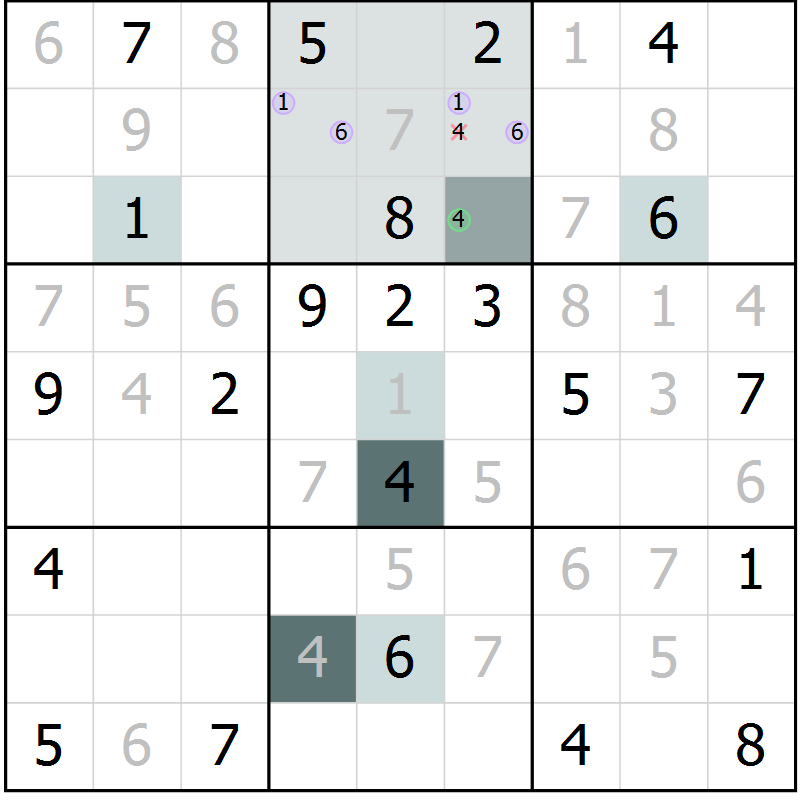 Position des candidats pour la solution de la Gr 14 page 16 du magazine de sudoku SUDOKU EXPERT n° 022