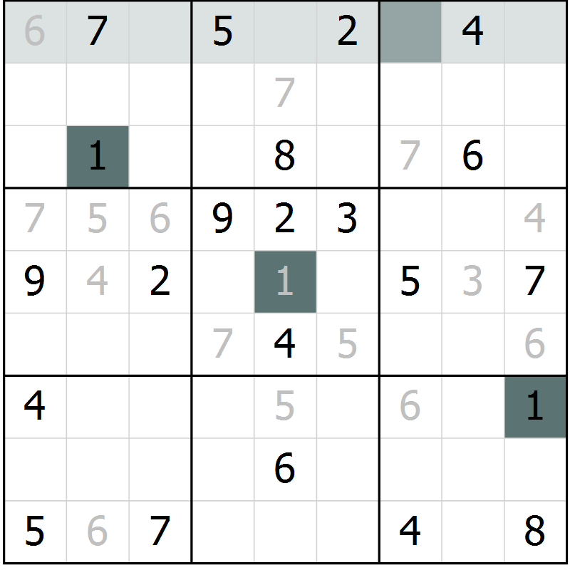 Position des candidats pour la solution de la Gr 14 page 16 du magazine de sudoku SUDOKU EXPERT n° 022