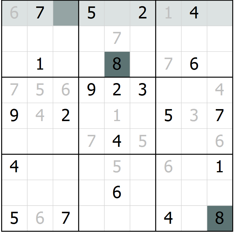 Position des candidats pour la solution de la Gr 14 page 16 du magazine de sudoku SUDOKU EXPERT n° 022