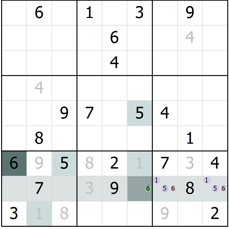 Position des candidats pour la solution de la Gr 16 page 18 du magazine de sudoku SUDOKU EXPERT n° 022