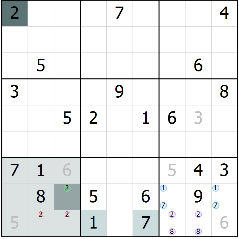 Position des candidats pour la solution de la Gr 17 page 19 du magazine de sudoku SUDOKU EXPERT n° 022
