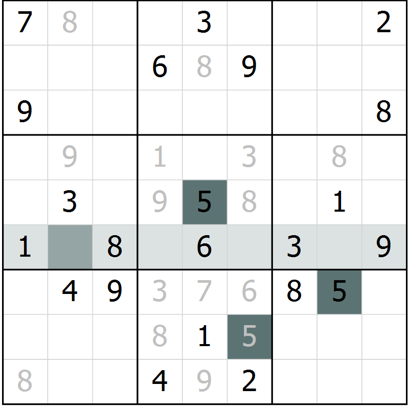 Position des candidats pour la solution de la Gr 18 page 20 du magazine de sudoku SUDOKU EXPERT n° 022