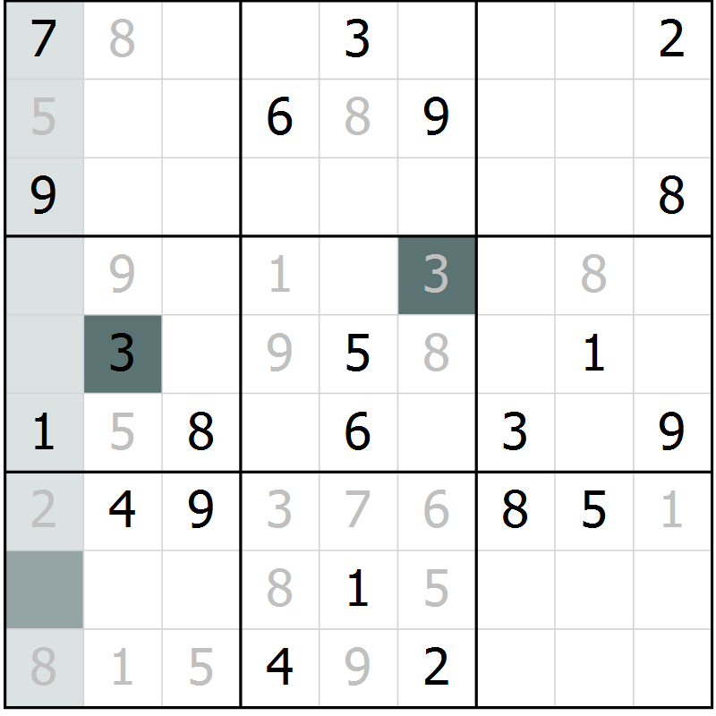 Position des candidats pour la solution de la Gr 18 page 20 du magazine de sudoku SUDOKU EXPERT n° 022