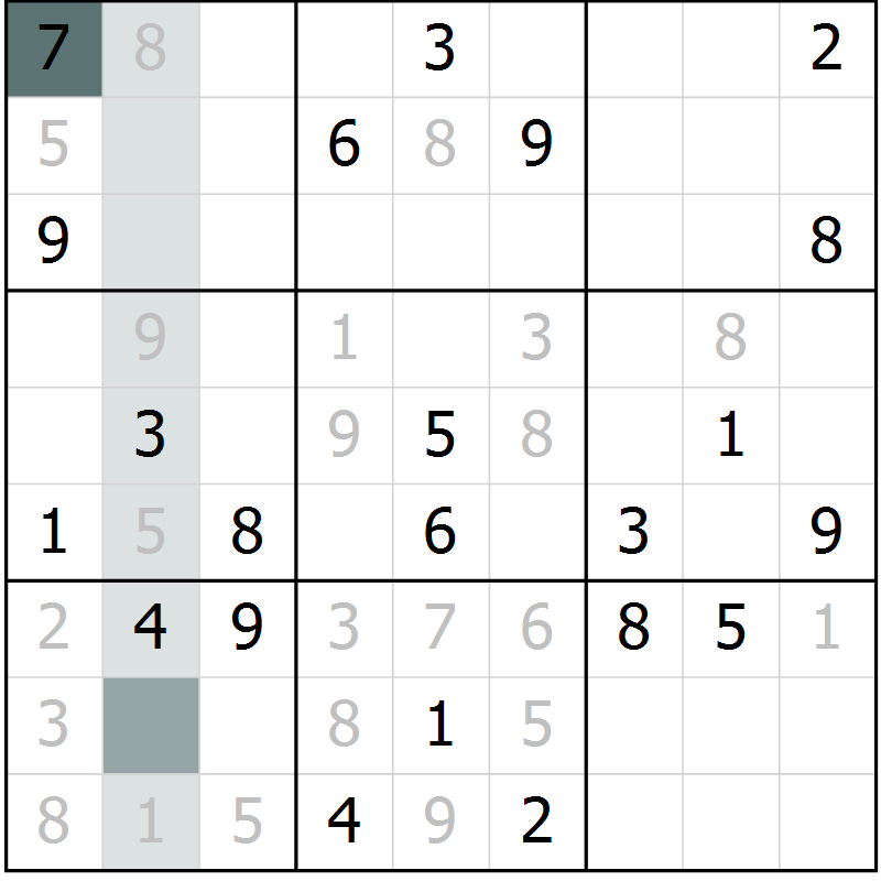 Position des candidats pour la solution de la Gr 18 page 20 du magazine de sudoku SUDOKU EXPERT n° 022