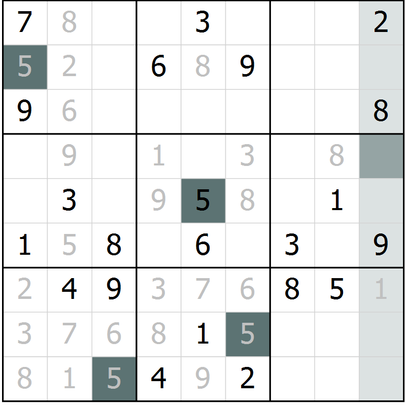 Position des candidats pour la solution de la Gr 18 page 20 du magazine de sudoku SUDOKU EXPERT n° 022