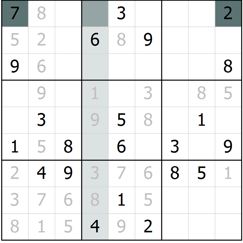 Position des candidats pour la solution de la Gr 18 page 20 du magazine de sudoku SUDOKU EXPERT n° 022