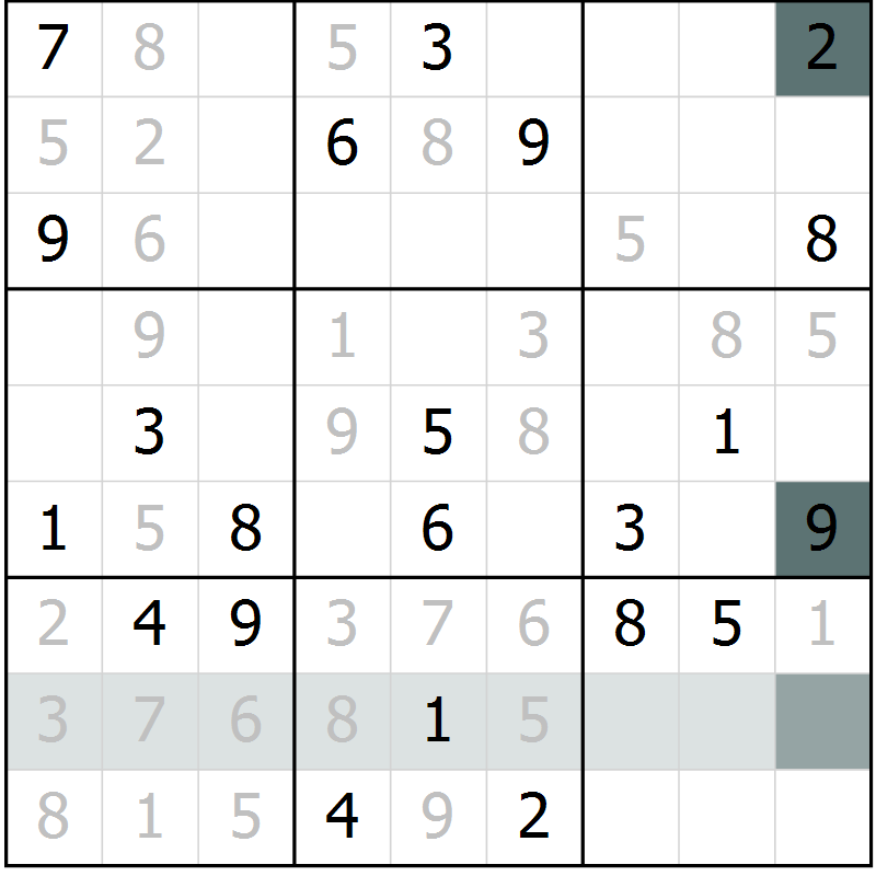 Position des candidats pour la solution de la Gr 18 page 20 du magazine de sudoku SUDOKU EXPERT n° 022
