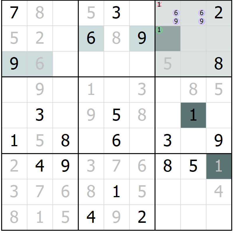 Position des candidats pour la solution de la Gr 18 page 20 du magazine de sudoku SUDOKU EXPERT n° 022