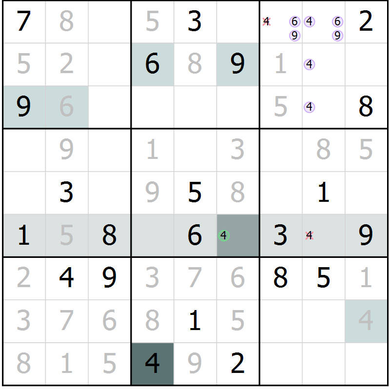 Position des candidats pour la solution de la Gr 18 page 20 du magazine de sudoku SUDOKU EXPERT n° 022