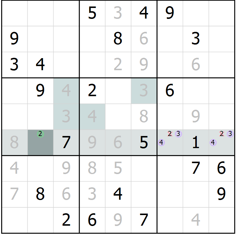 Position des candidats pour la solution de la Gr 19 page 21 du magazine de sudoku SUDOKU EXPERT n° 022