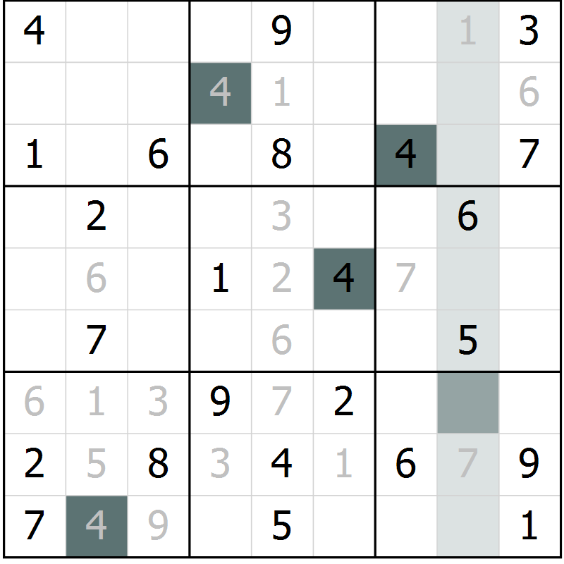 Position des candidats pour la solution de la Gr 2 page 4 du magazine de sudoku SUDOKU EXPERT n° 022