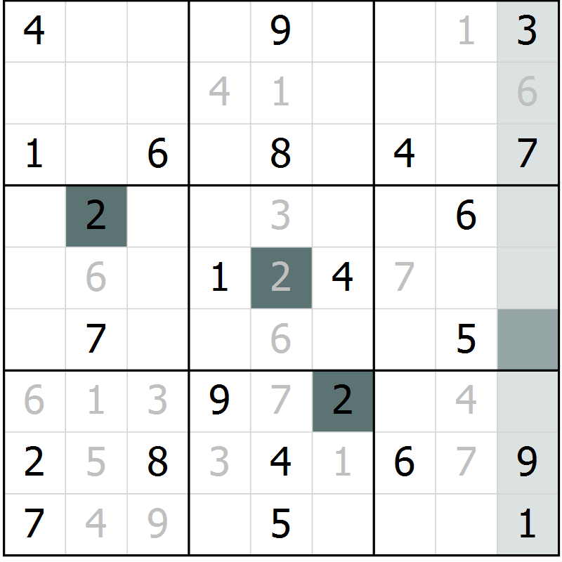 Position des candidats pour la solution de la Gr 2 page 4 du magazine de sudoku SUDOKU EXPERT n° 022