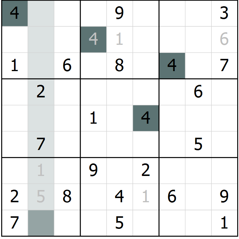 Position des candidats pour la solution de la Gr 2 page 4 du magazine de sudoku SUDOKU EXPERT n° 022