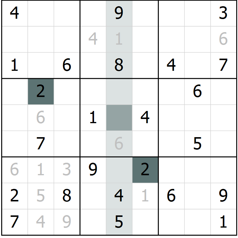Position des candidats pour la solution de la Gr 2 page 4 du magazine de sudoku SUDOKU EXPERT n° 022