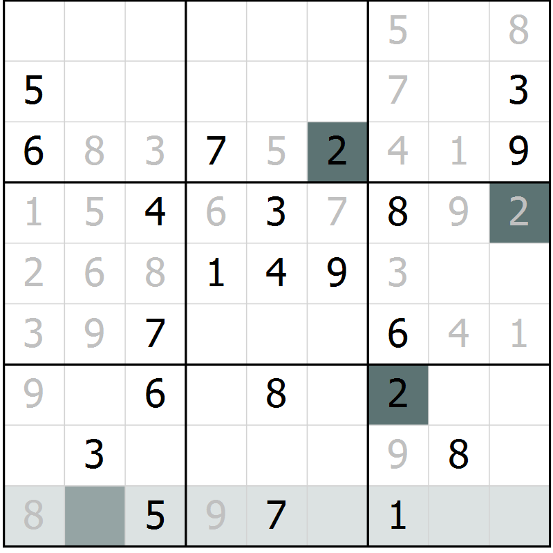 Position des candidats pour la solution de la Gr 20 page 22 du magazine de sudoku SUDOKU EXPERT n° 022
