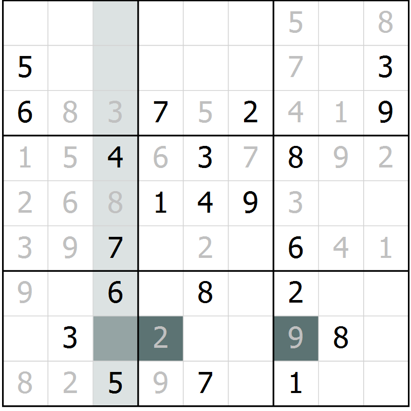 Position des candidats pour la solution de la Gr 20 page 22 du magazine de sudoku SUDOKU EXPERT n° 022