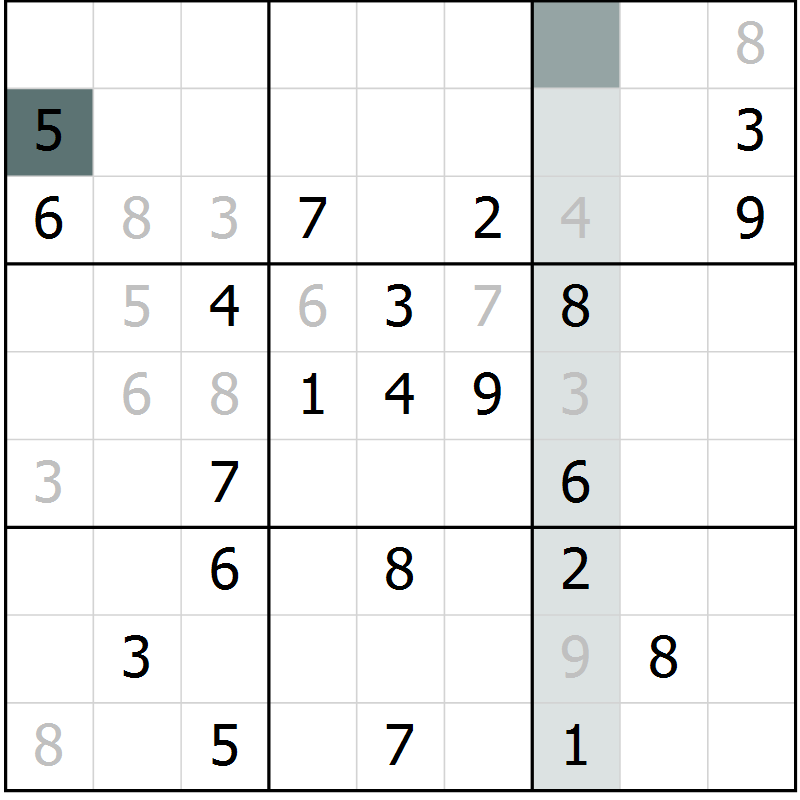 Position des candidats pour la solution de la Gr 20 page 22 du magazine de sudoku SUDOKU EXPERT n° 022