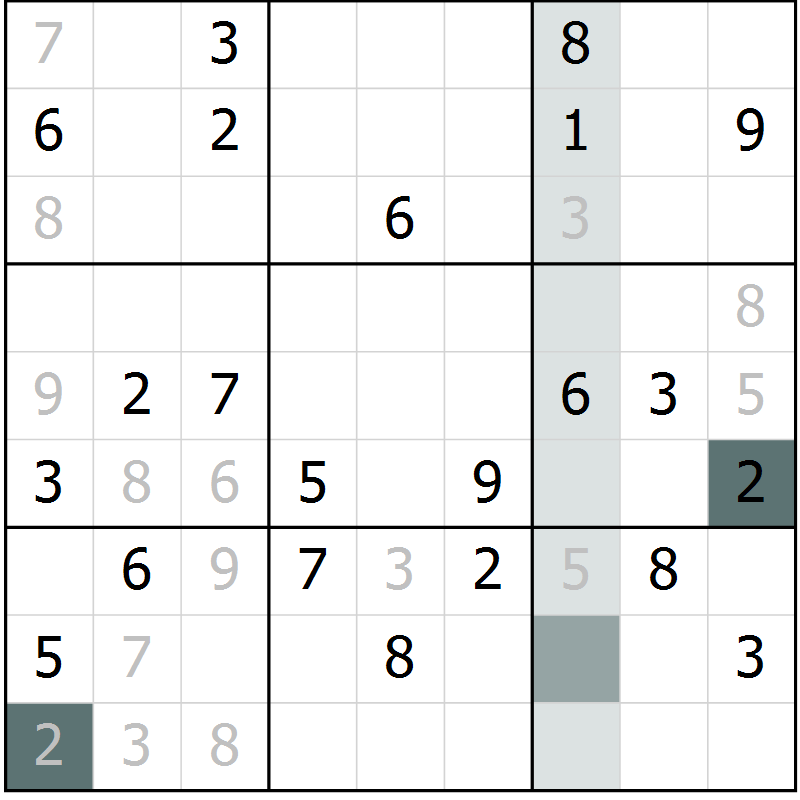 Position des candidats pour la solution de la Gr 21 page 23 du magazine de sudoku SUDOKU EXPERT n° 022