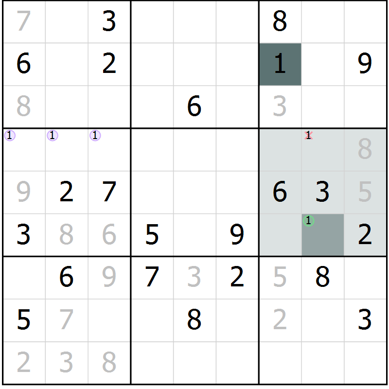 Position des candidats pour la solution de la Gr 21 page 23 du magazine de sudoku SUDOKU EXPERT n° 022