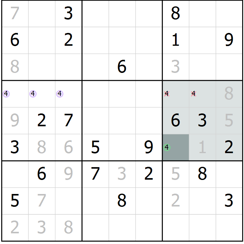 Position des candidats pour la solution de la Gr 21 page 23 du magazine de sudoku SUDOKU EXPERT n° 022