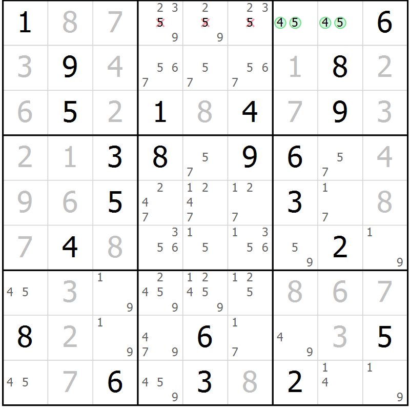 Position des candidats pour la solution de la Gr 22 page 24 du magazine de sudoku SUDOKU EXPERT n° 022