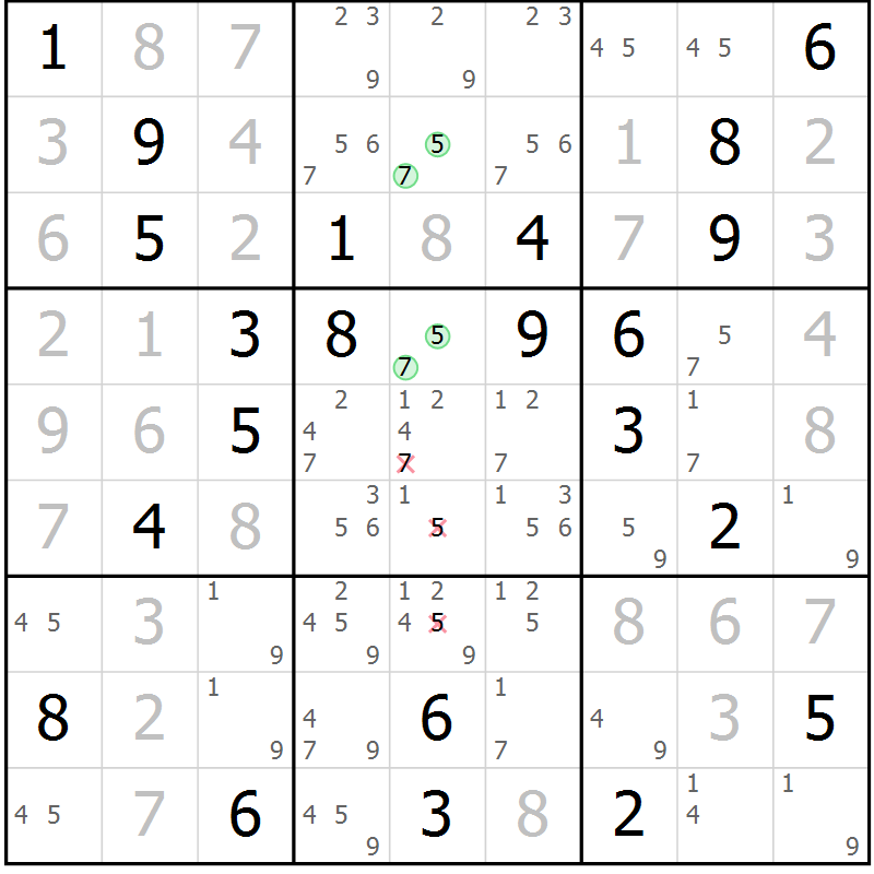 Position des candidats pour la solution de la Gr 22 page 24 du magazine de sudoku SUDOKU EXPERT n° 022