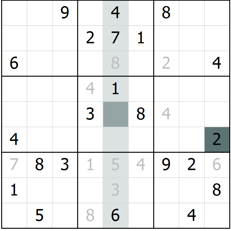 Position des candidats pour la solution de la Gr 23 page 25 du magazine de sudoku SUDOKU EXPERT n° 022