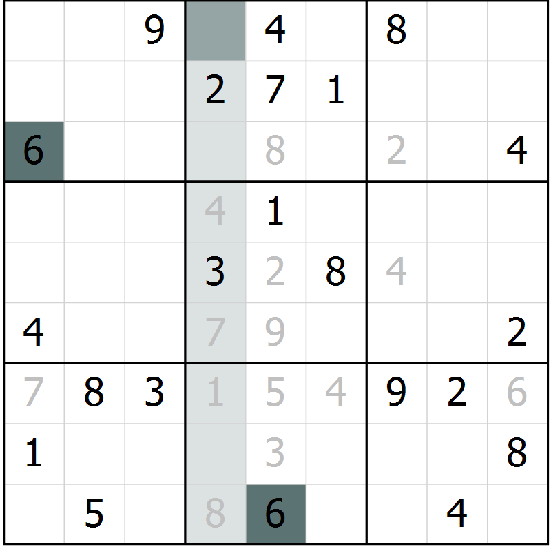 Position des candidats pour la solution de la Gr 23 page 25 du magazine de sudoku SUDOKU EXPERT n° 022