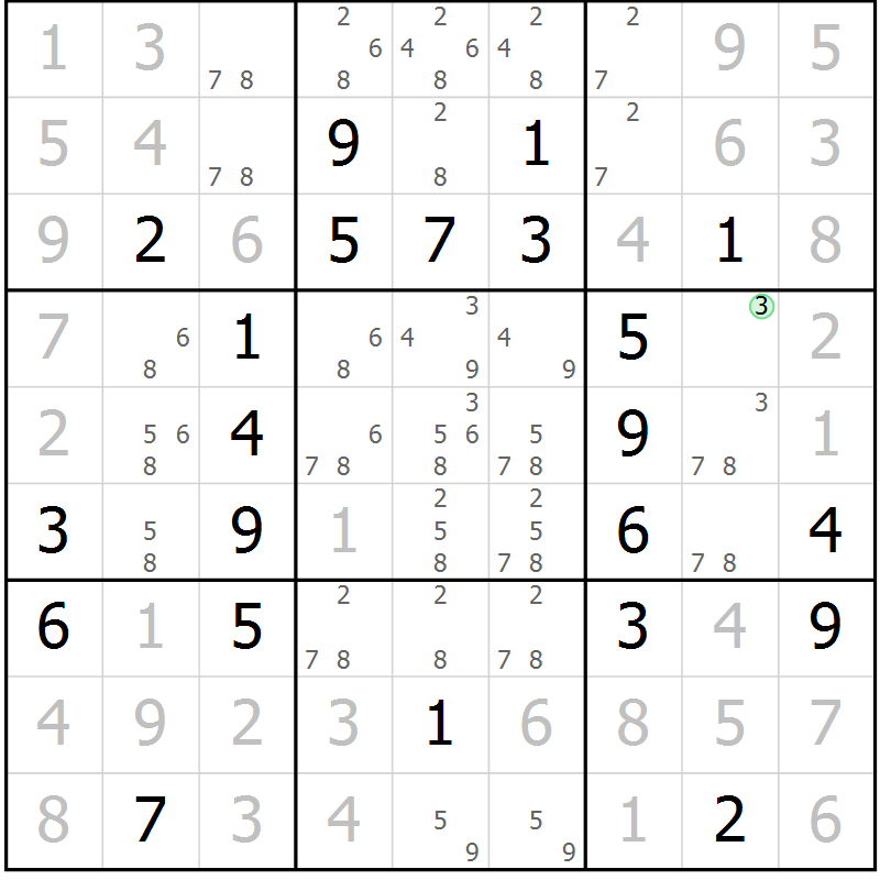 Position des candidats pour la solution de la Gr 24 page 26 du magazine de sudoku SUDOKU EXPERT n° 022