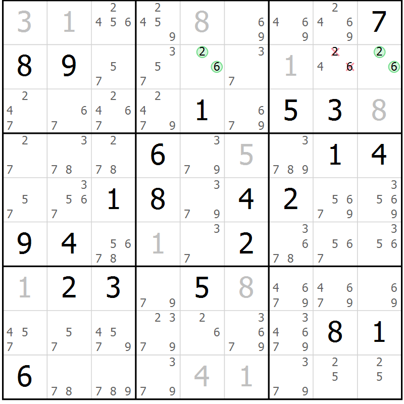 Position des candidats pour la solution de la Gr 25 page 27 du magazine de sudoku SUDOKU EXPERT n° 022